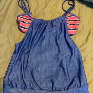 Striped blue Tankini Bathing Suit tops